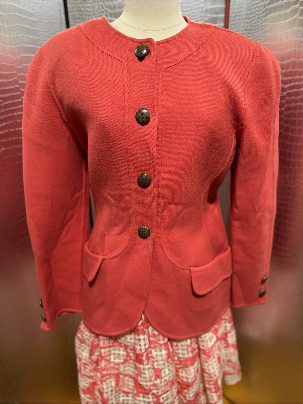 Oscar de la Renta Coral Red Buttoned Tailored Jacket